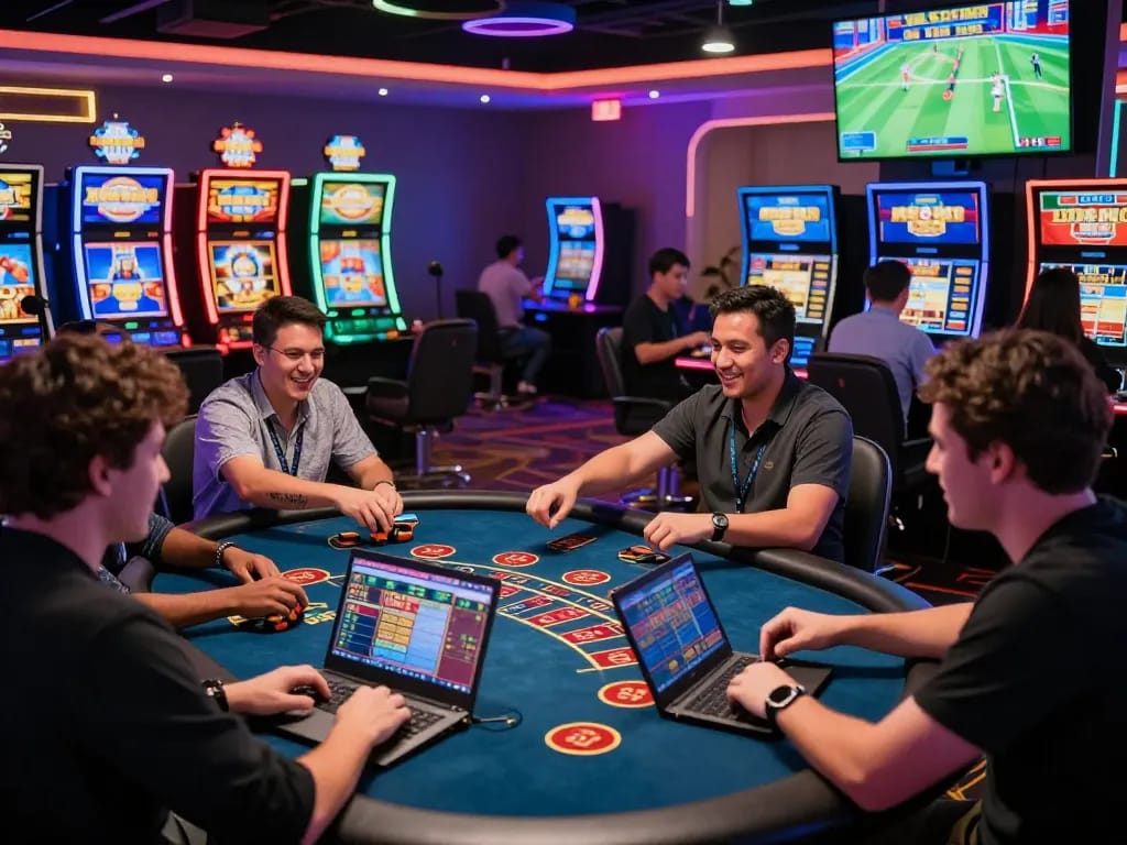 Engaging scene at af88 nhà cái with players enjoying live casino games, showcasing vibrant gaming atmosphere.