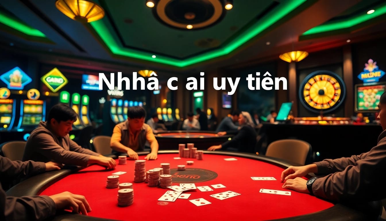 Explore the thrilling experience of Nhà cái uy tín with professional poker gameplay amidst vibrant casino visuals.