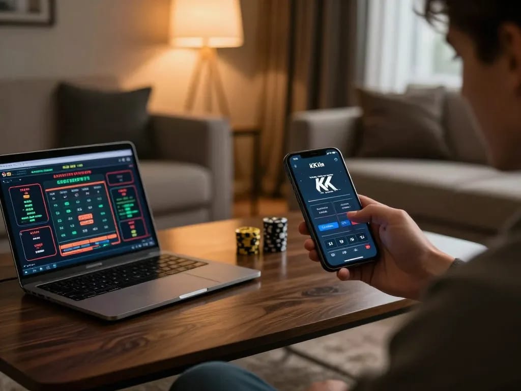 Engaged player using KK Vin app on smartphone for online gambling