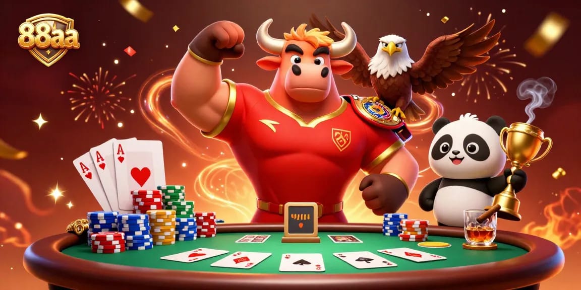 Win big at 88aa with an exciting casino scene featuring vibrant characters and poker elements.