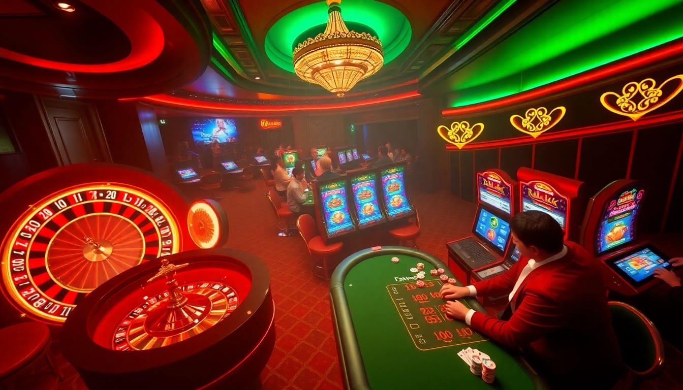 Playing exciting casino games at RAJA LUCK with vibrant slot machines and thrilling poker tables.