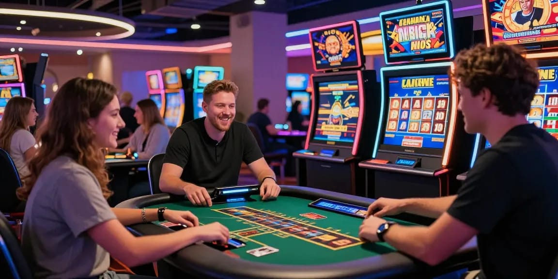Dynamic online casino gaming scene at https://dea.org.uk with players enjoying credit card options, vibrant atmosphere, and exciting promotions.
