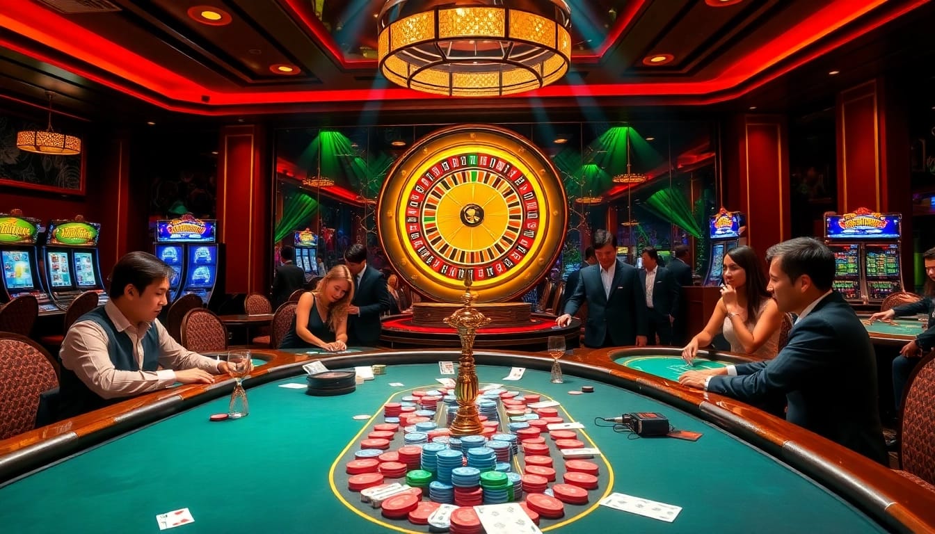 Join the thrill at King88 casino with vibrant tables, cards, and lively atmosphere.
