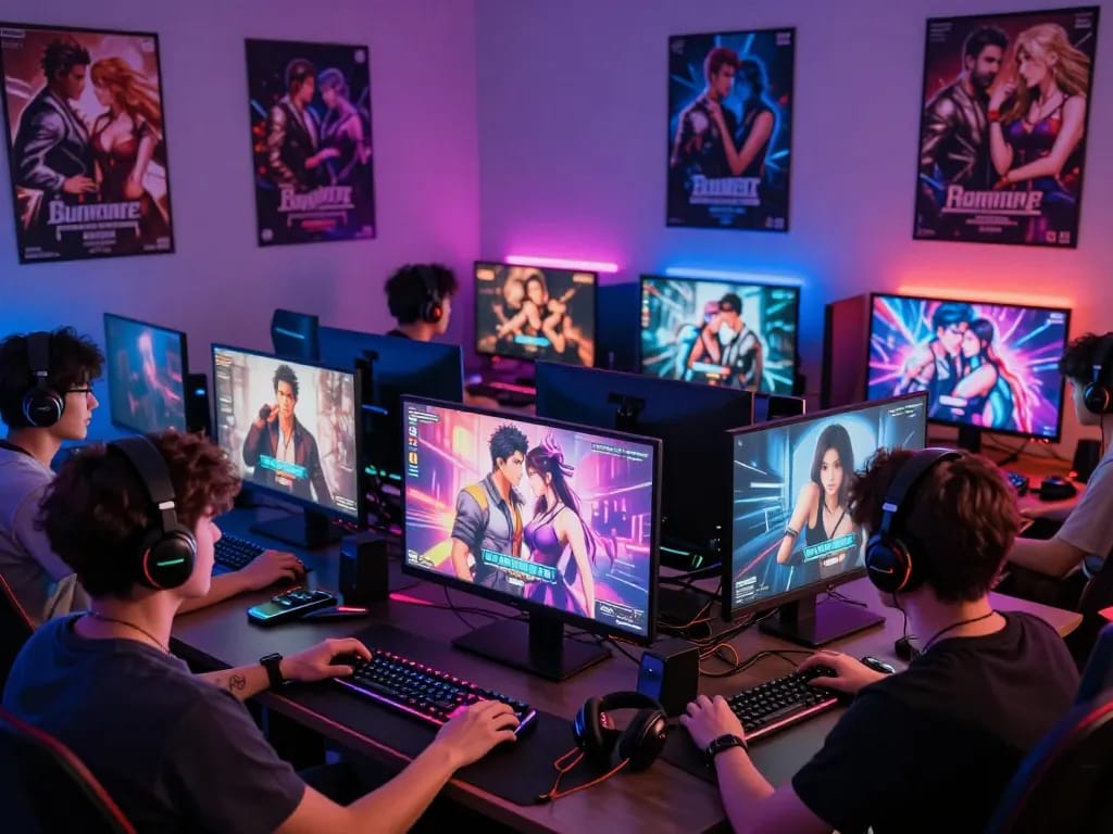 Engaging scene of diverse players enjoying various sex games on modern gaming setups.