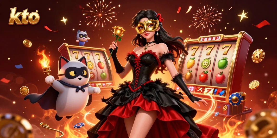 Immersive kto casino scene showcasing a stylish woman with a casino background and dynamic game elements.
