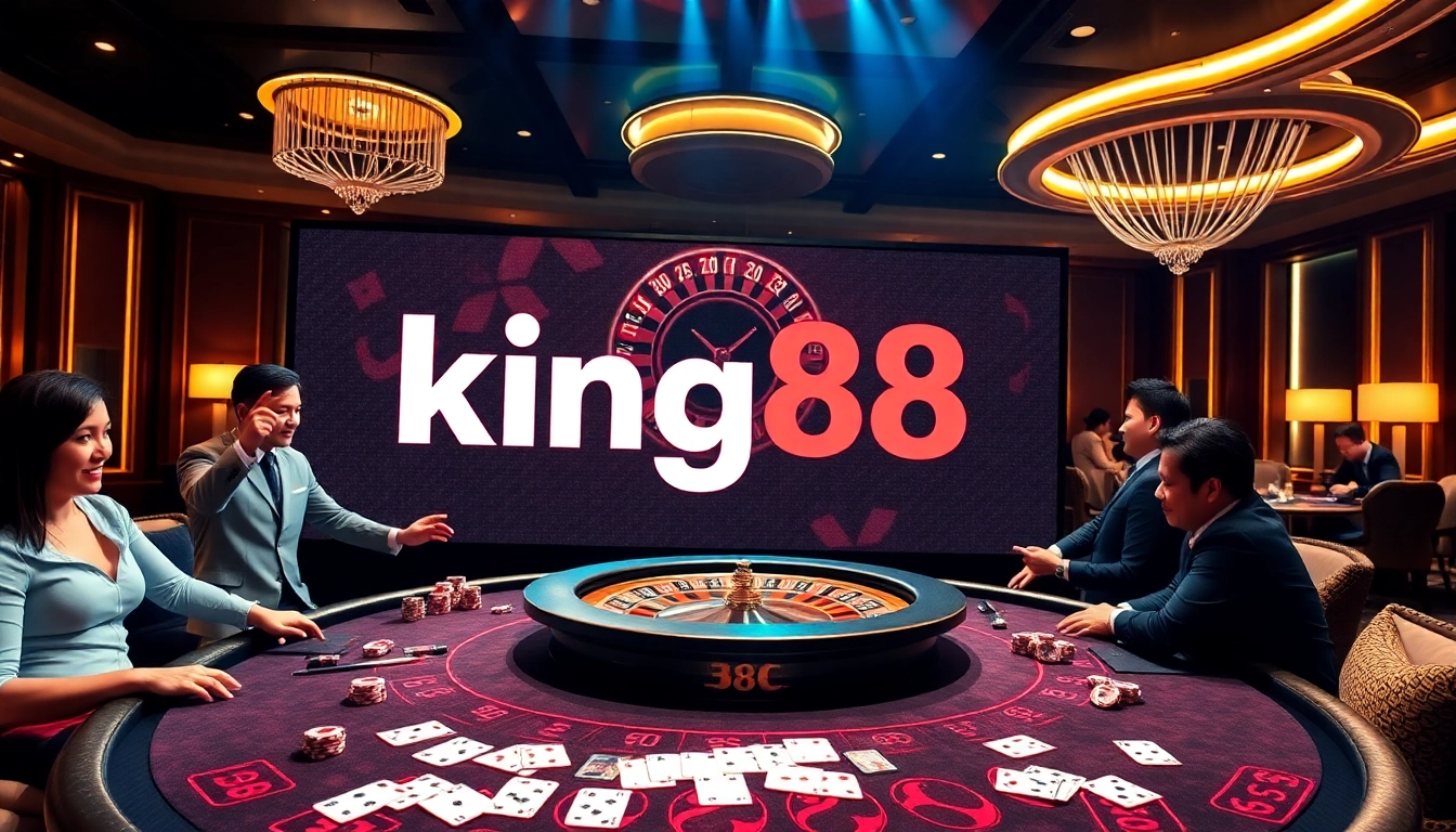 King88 players engaged in thrilling poker action at a luxurious casino table.