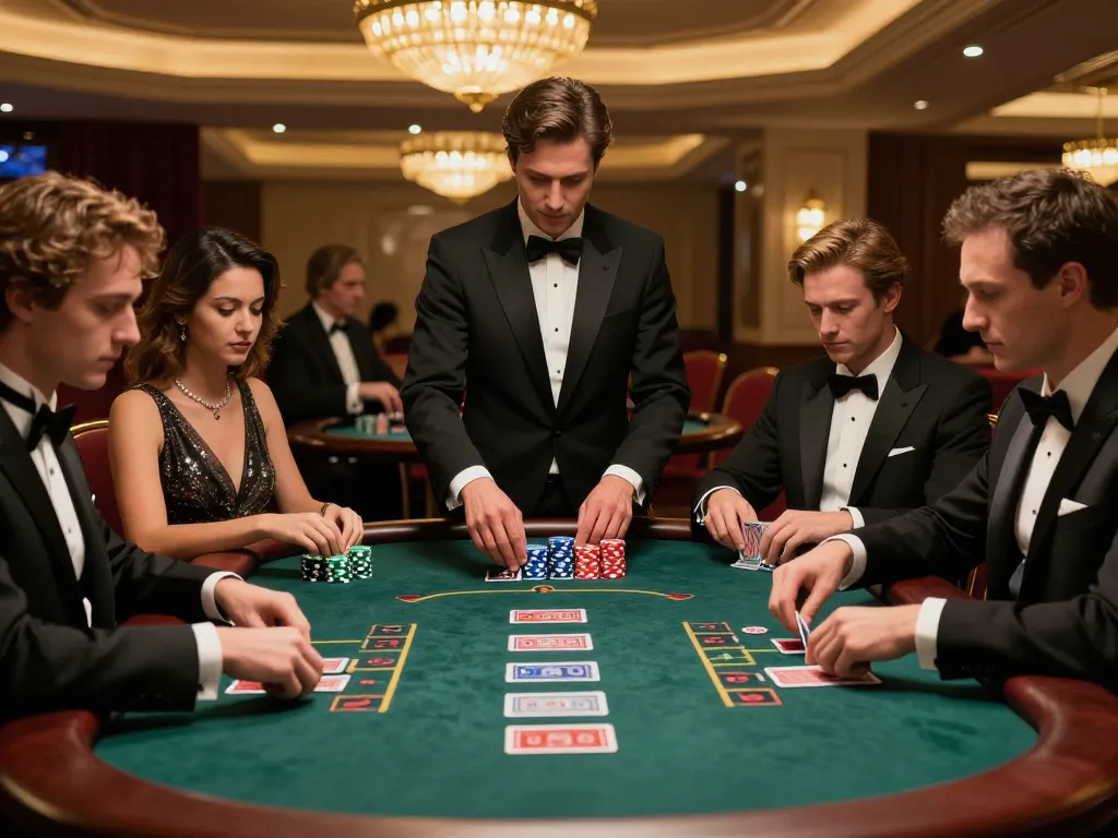 Engaged players at an elegant blackjack table strategizing during a high-stakes game of 88aa.