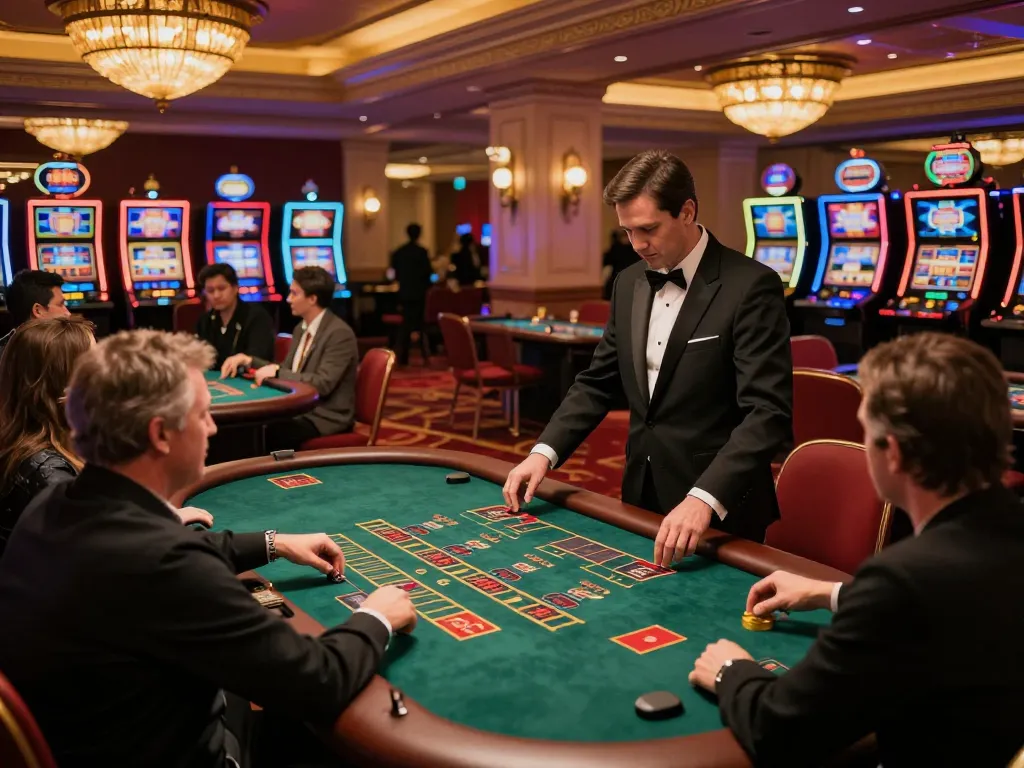 Engaged players at a Luck8 blackjack table enjoying a thrilling gaming experience.