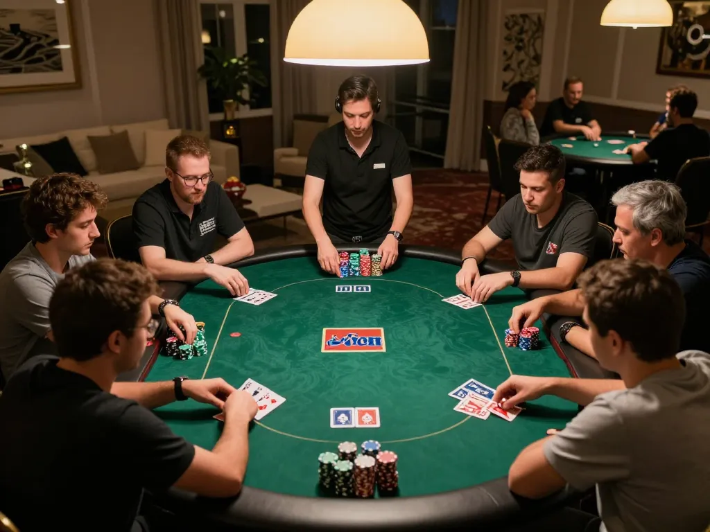 Players enjoying an intense poker game at home, showcasing the competitive atmosphere of 789bet.