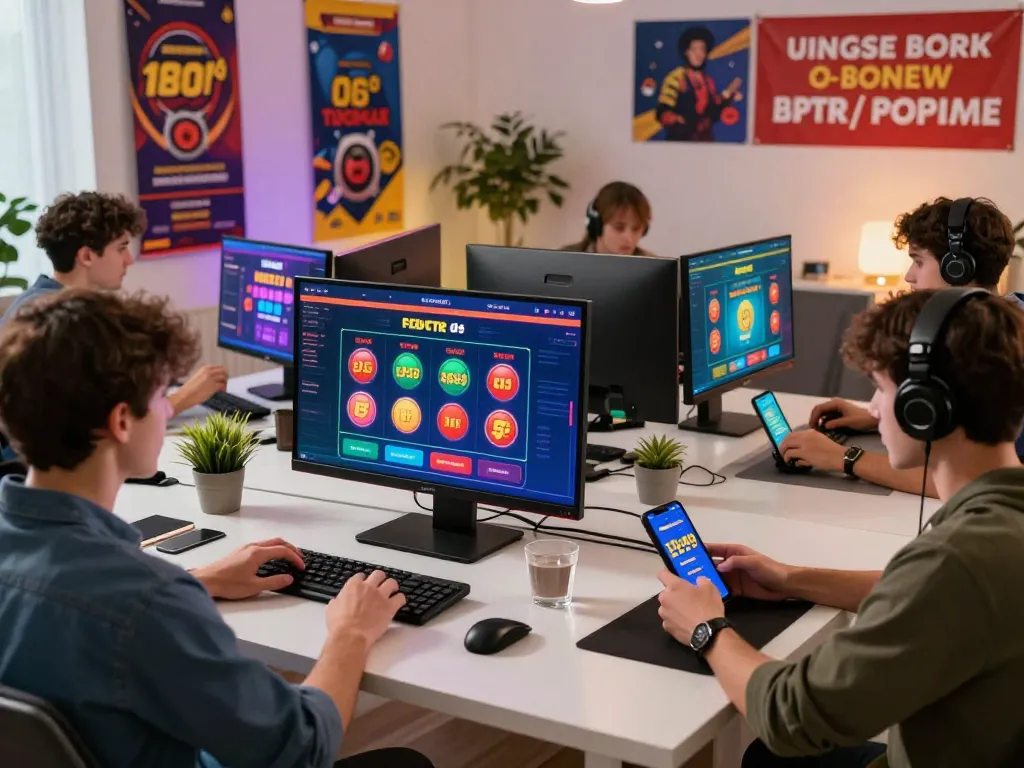 Exciting online betting experience at 8kbet with players using modern devices in a dynamic home office setting, emphasizing engagement and thrill.