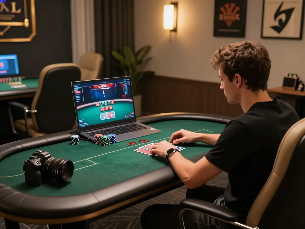 Engaged player strategizing on Trang Chủ C168 while playing online poker, highlighting responsible gaming.