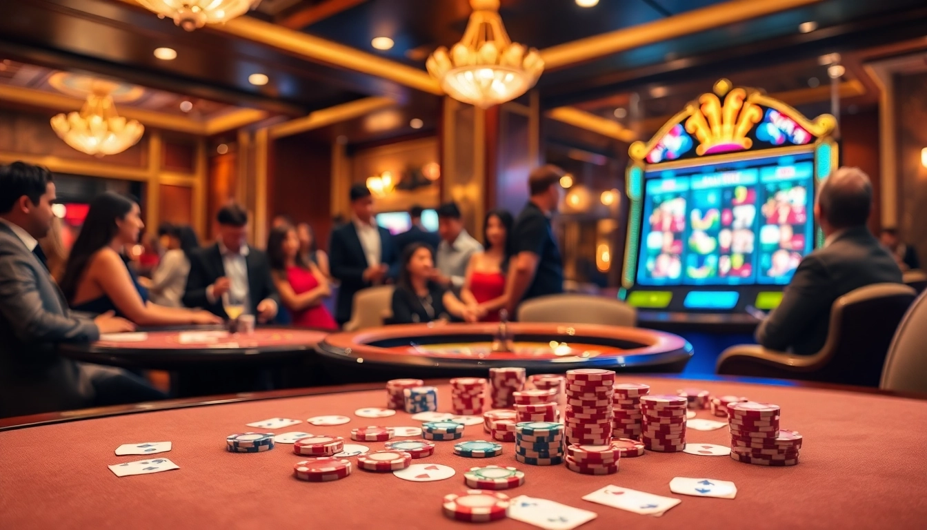Experience thrilling gameplay at uu88 with poker chips, cards, and vibrant slot machines.