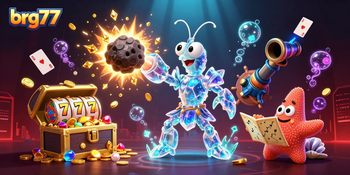Experience the vibrant brg77 gaming world with a galactic mantis shrimp and treasure explosion.