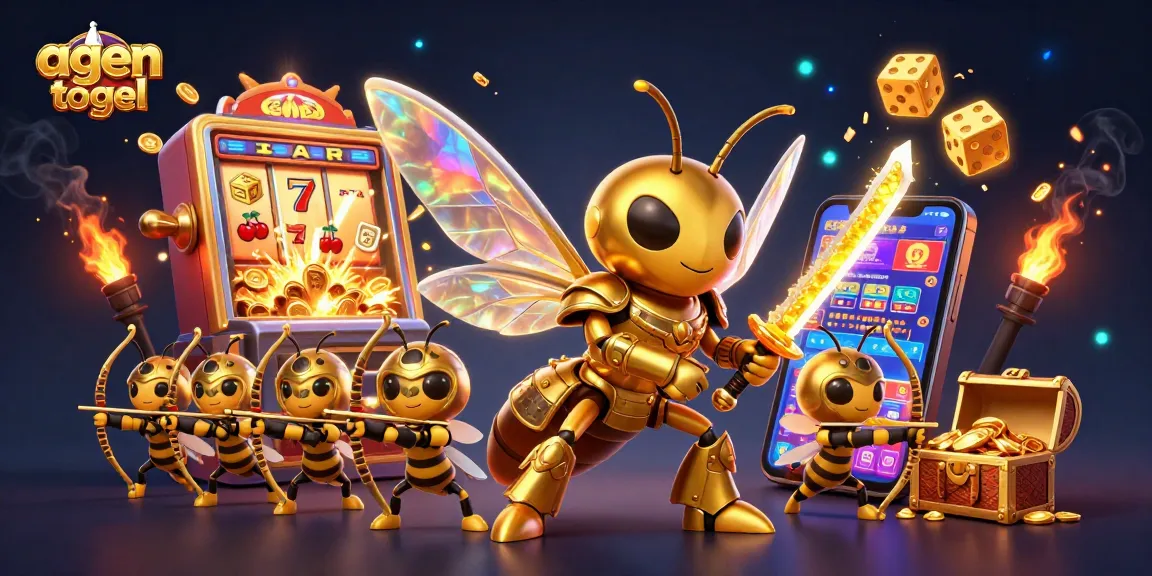 Experience thrilling agen togel action with vibrant 3D visuals of jackpots, slot machines, and playful characters.