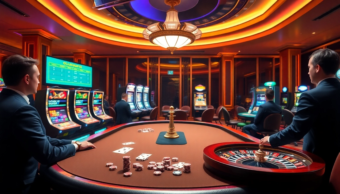 Dealers interacting with players at a luxurious 6FF casino table, showcasing vibrant gaming experiences.