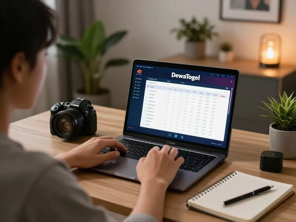 DewaTogel Link Alternatif Login Terbaru showcased in an engaging online gaming setup with laptop display.