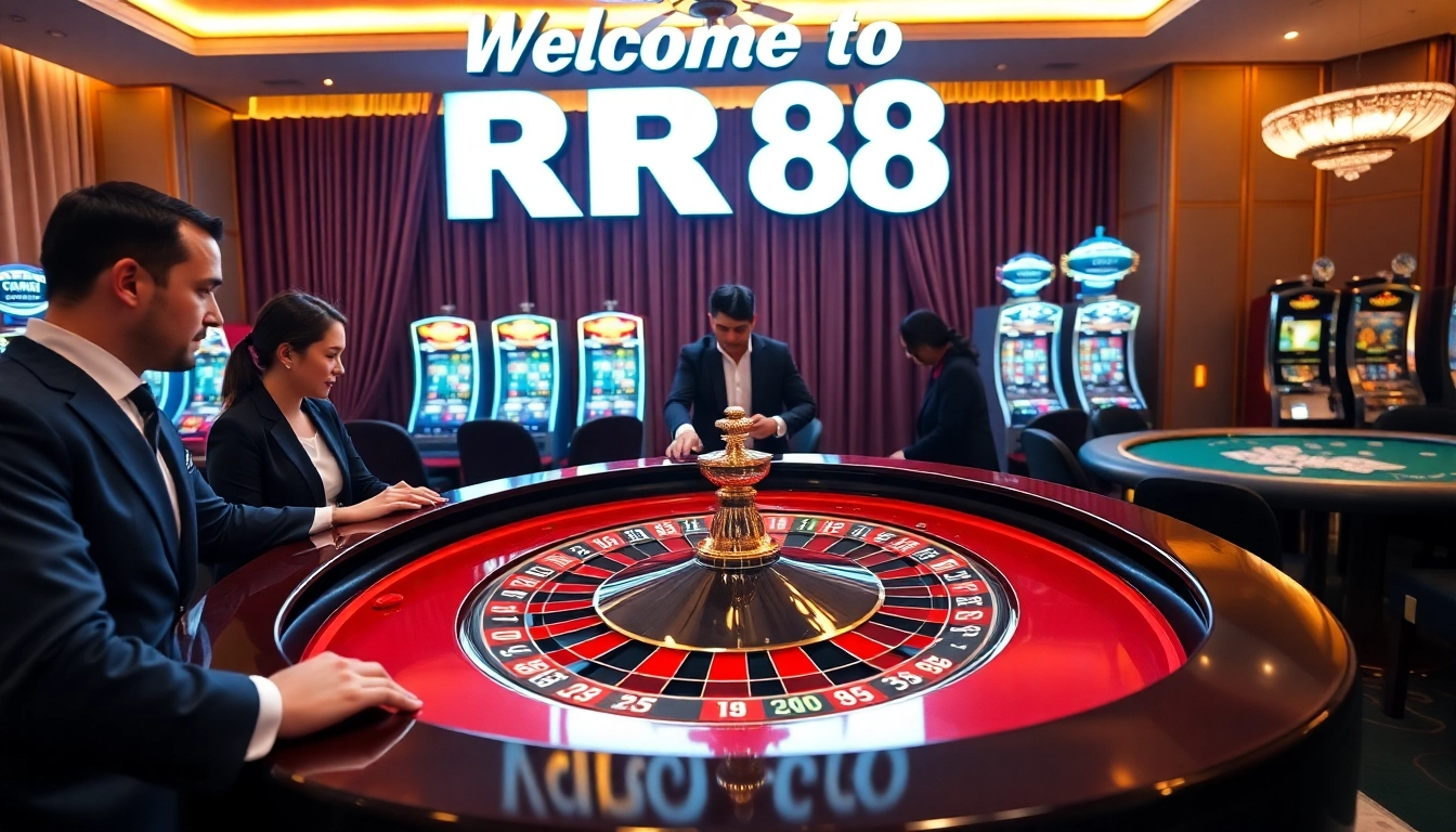 Players enjoying an exciting game at RR88 casino featuring a roulette table and vibrant chips.