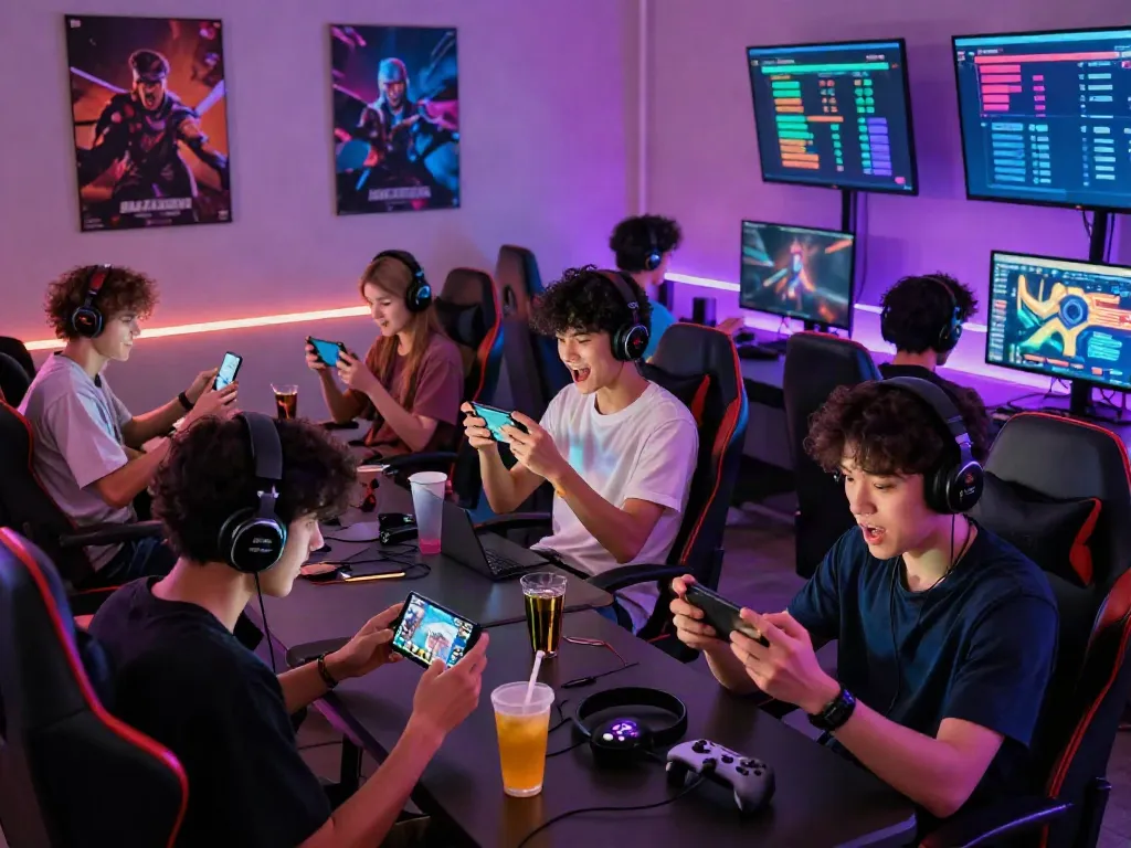 Engaged players enjoying ORION88 in a lively online gaming lounge with exciting competition elements.
