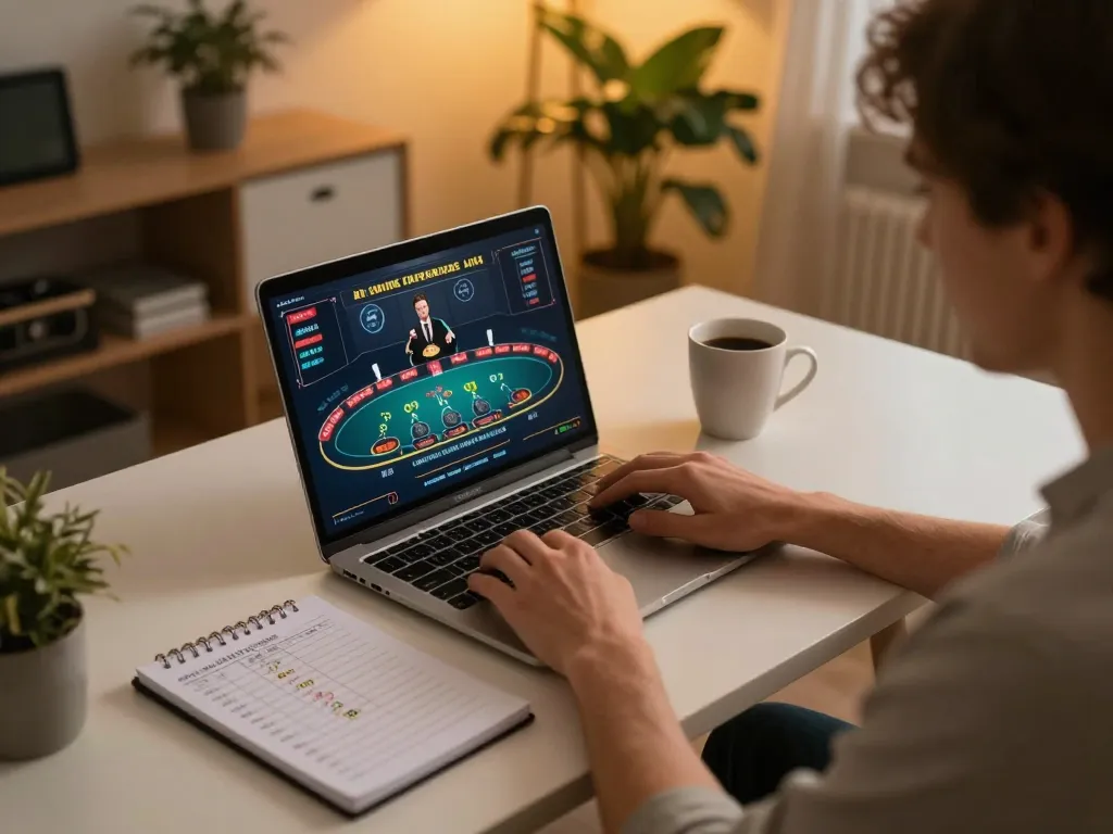 engaging in live dealer games with jun88 phiên bản 2 on a laptop at home