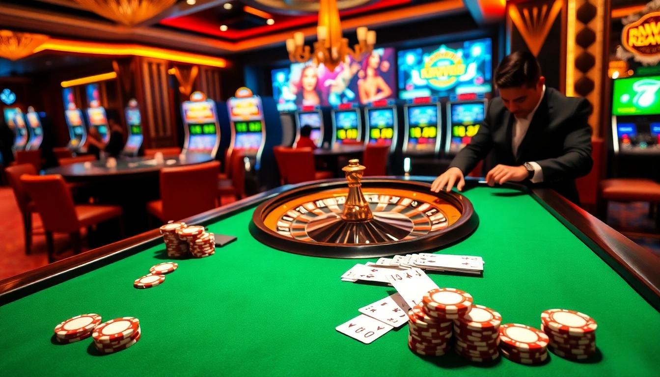 Experience the thrill of casino action at kkwin.black with dynamic tables, roulette, and colorful chips.