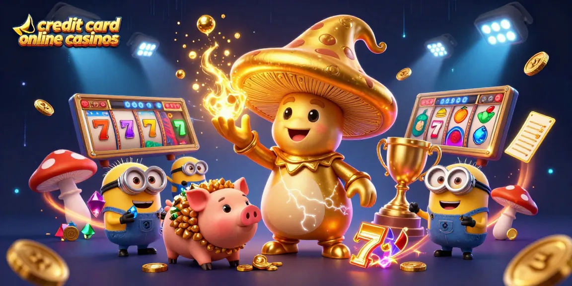 Win big with credit card online casinos in this magical 3D illustration featuring a wizard and treasures.