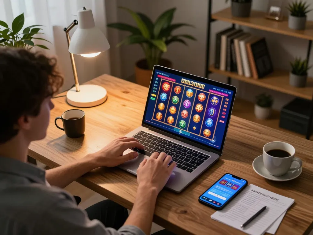 Tuntut kredit percuma rm50 sambil menikmati permainan kasino dalam talian di setup rumah yang selesa dengan laptop dan telefon pintar.