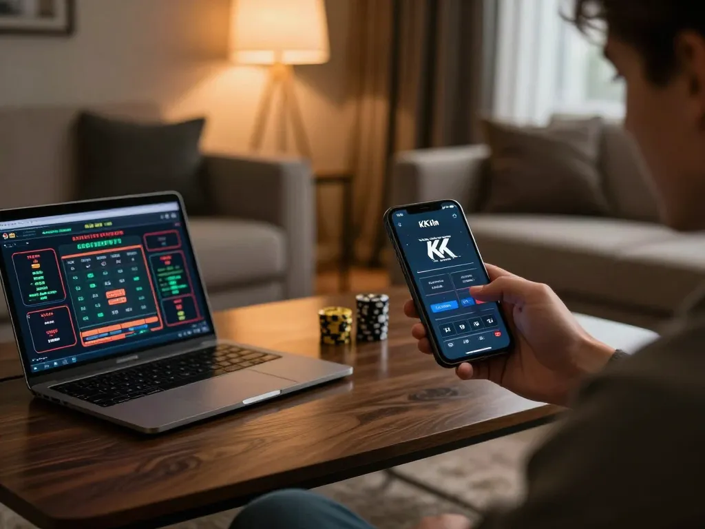 Engaged player using KK Vin app on smartphone for online gambling