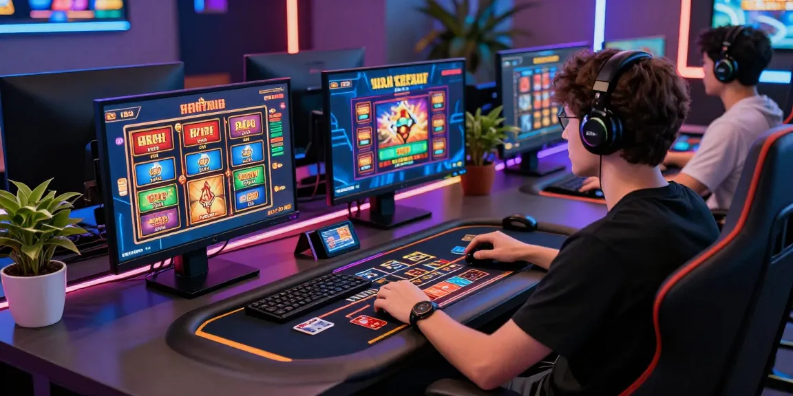 Engaged player enjoying credit card casinos with modern gaming setup and vibrant atmosphere.