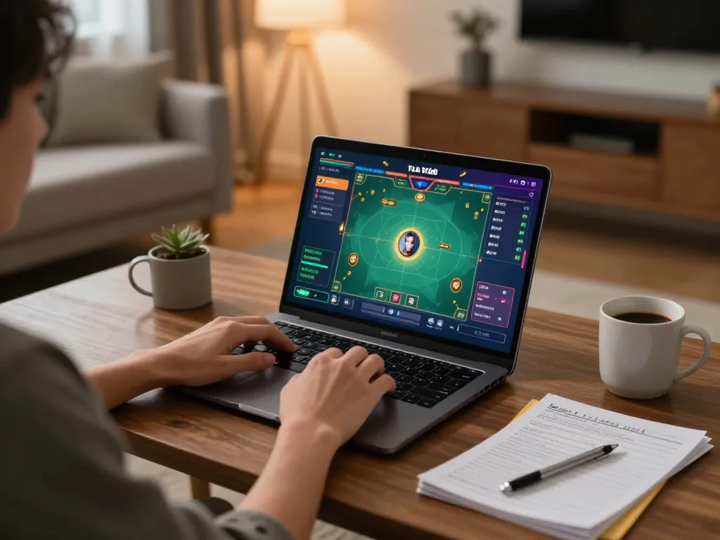 Taking part in Tài xỉu online from a cozy home setup, engaging in strategic gameplay with a laptop