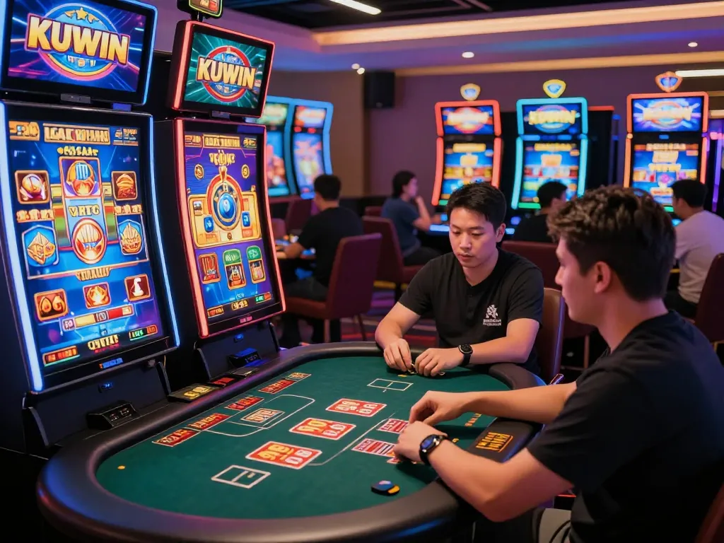 kuwin online gambling player immersed in vibrant slot machine game