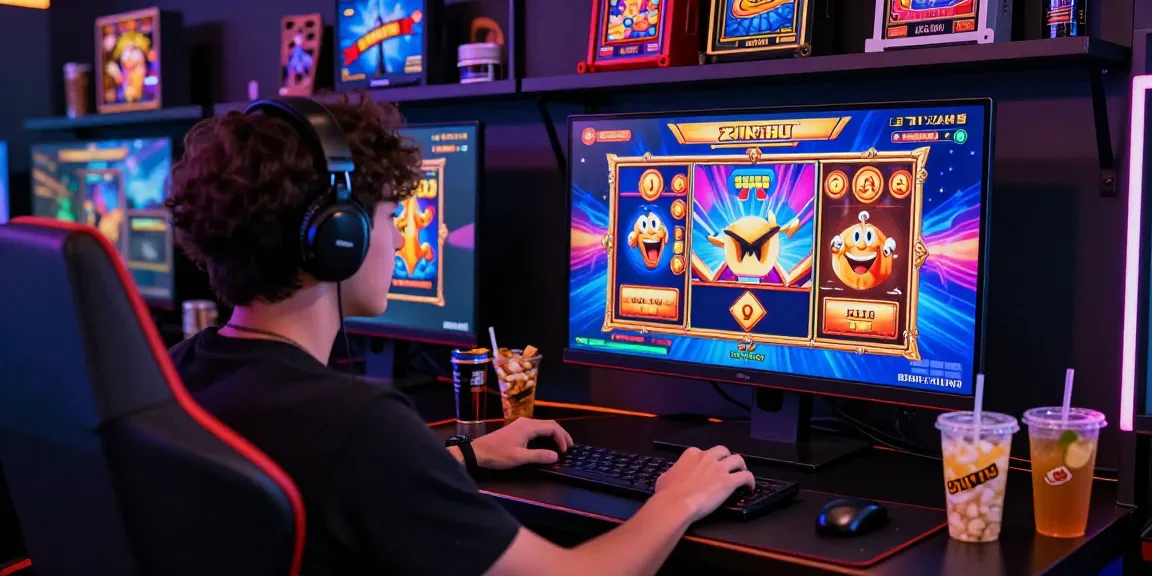 Excited player engaging with new online slot sites on a modern gaming setup featuring vibrant graphics and dynamic animations.