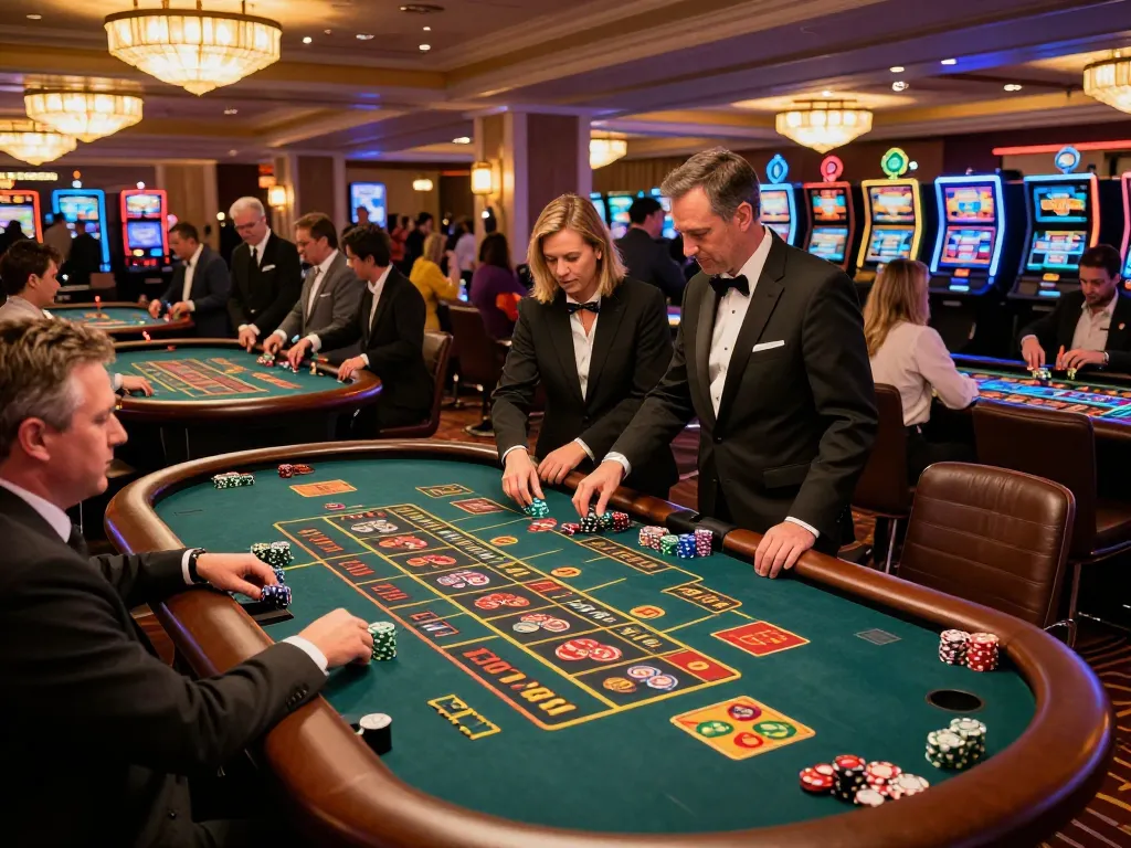 Players engaging in intense gameplay at luck88 casino, with vibrant lighting and atmosphere enhancing the gambling experience.