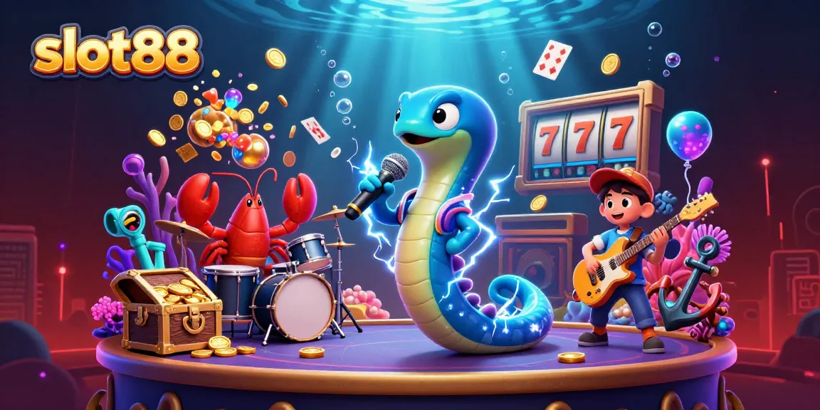 Spin to win with slot88 in this vibrant underwater casino scene featuring lively characters.