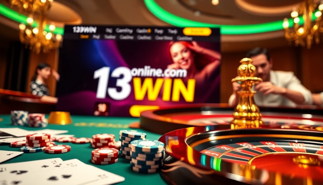Engaging online gaming experience at 13win.com with vibrant casino elements and players at the table.