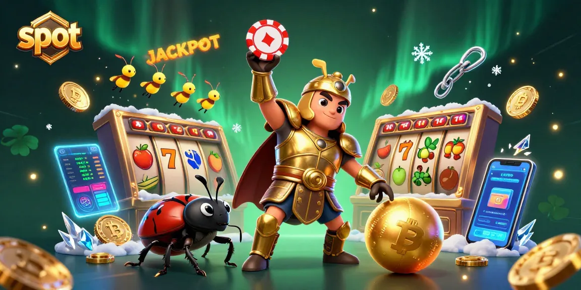 Experience thrilling slot action with a hercules beetle championing victory in a vibrant casino setting.
