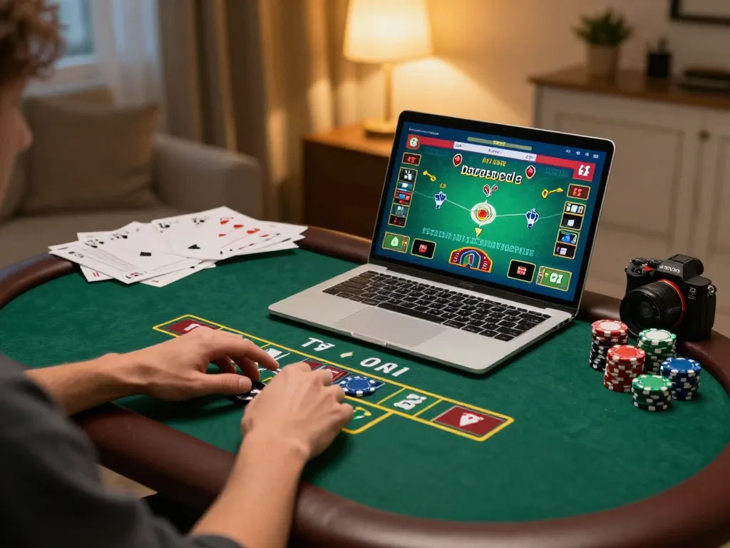 Player enjoying blackjack on 789P platform with warm home ambiance, highlighting strategic gameplay.