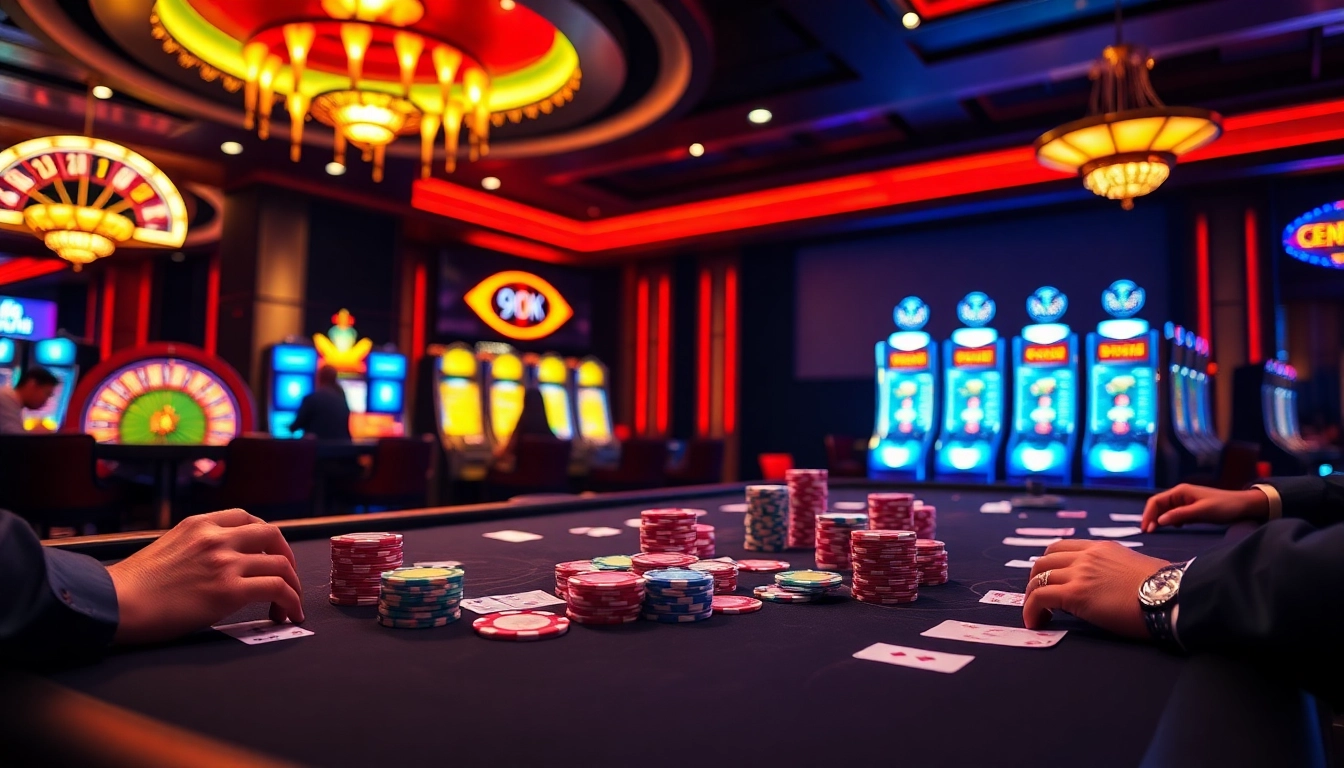 Players engaging in a thrilling poker game with 99ok's professional gambling atmosphere.