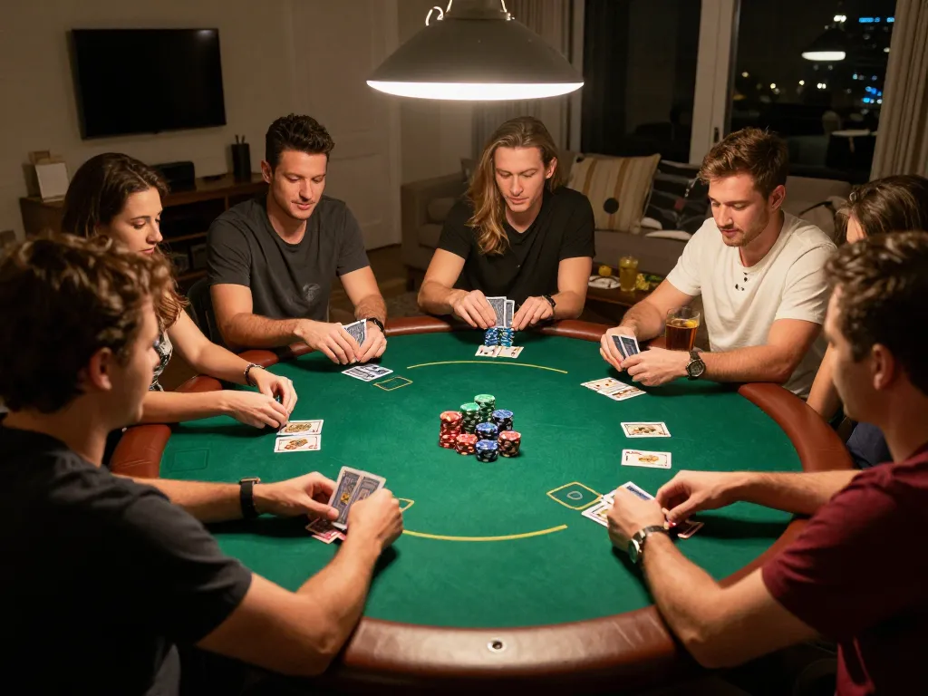 Engage in thrilling poker gameplay with friends at home, capturing the essence of bdtk66.one interactive sessions