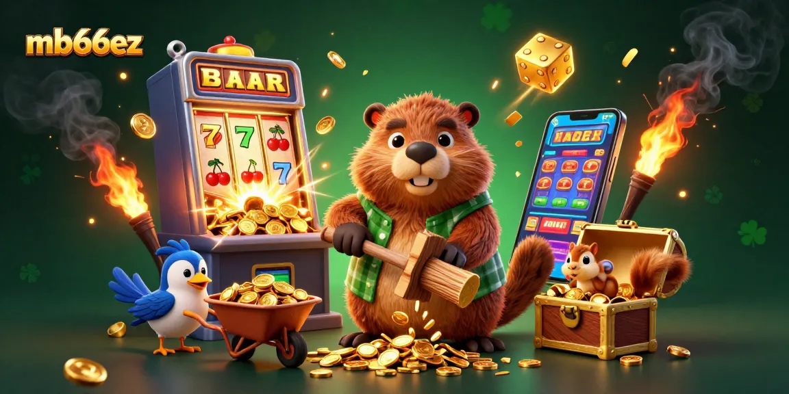 Experience winning moments with mb66ez as cartoon characters celebrate among a jackpot explosion in a casino scene.