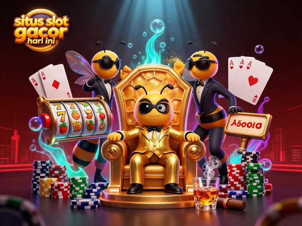 Permainan situs slot gacor hari ini dengan raja lebah 3D dalam ilustrasi yang penuh warna dan detail visual