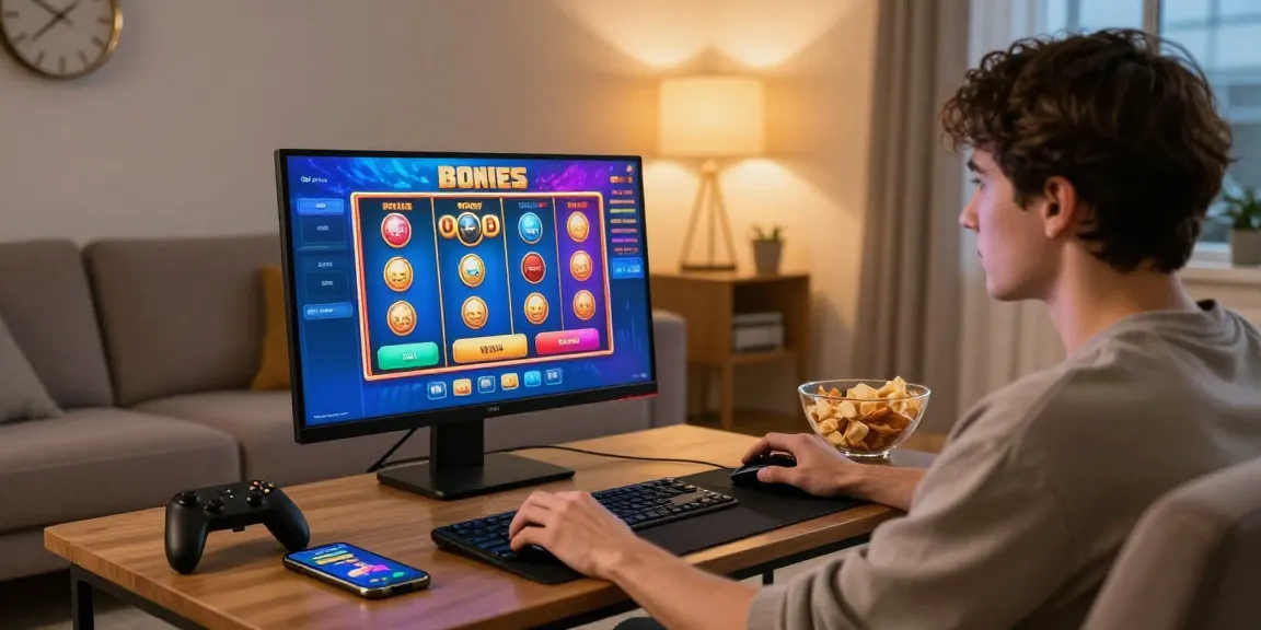 Player enjoying bonus buy slots in a cozy living room with snacks and gaming gear.