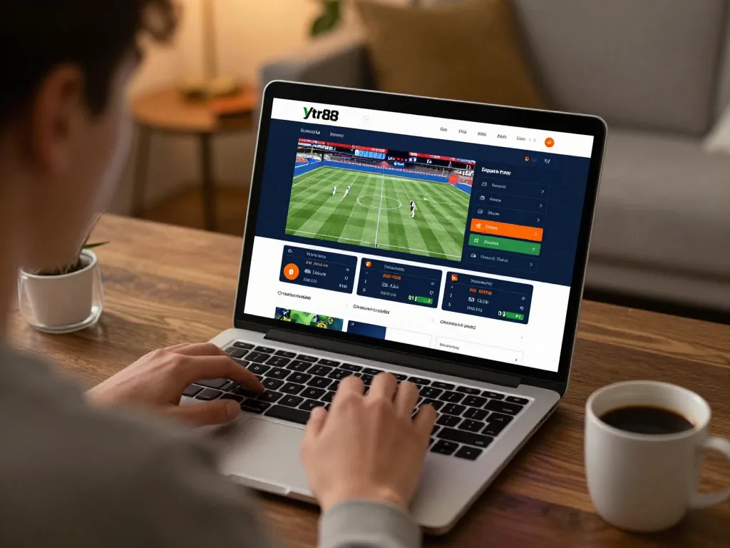 Engaged user analyzing live betting odds for ytr88 while enjoying a warm beverage in a cozy home.