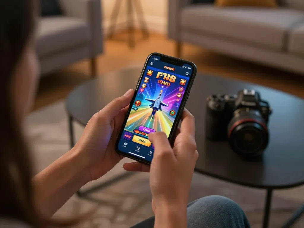 Engaging in F168 mobile gaming while exploring dynamic casino features on a cozy night.