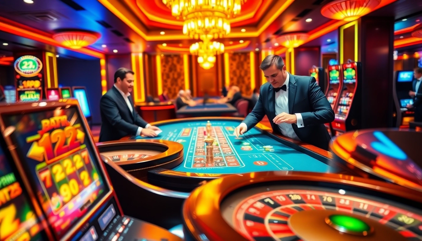 B52 gaming table showcasing vibrant chips and cards in an exciting casino atmosphere.