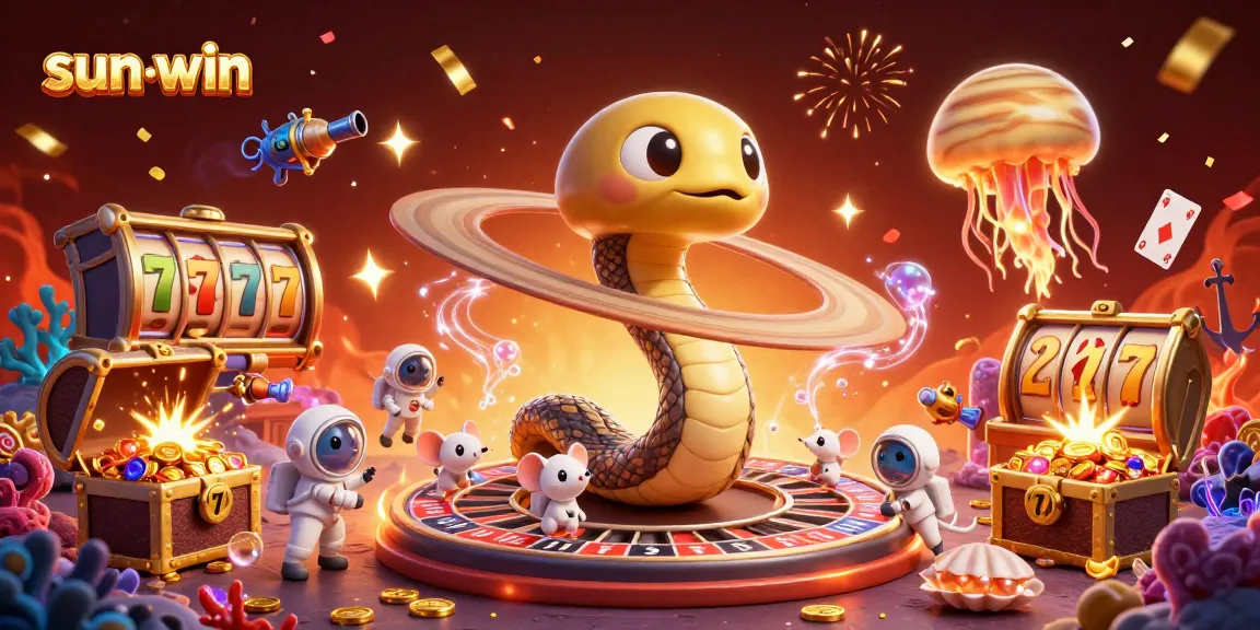 Place bets on sun-win's spectacular roulette scene with mice and a cosmic dealer in a vibrant casino.