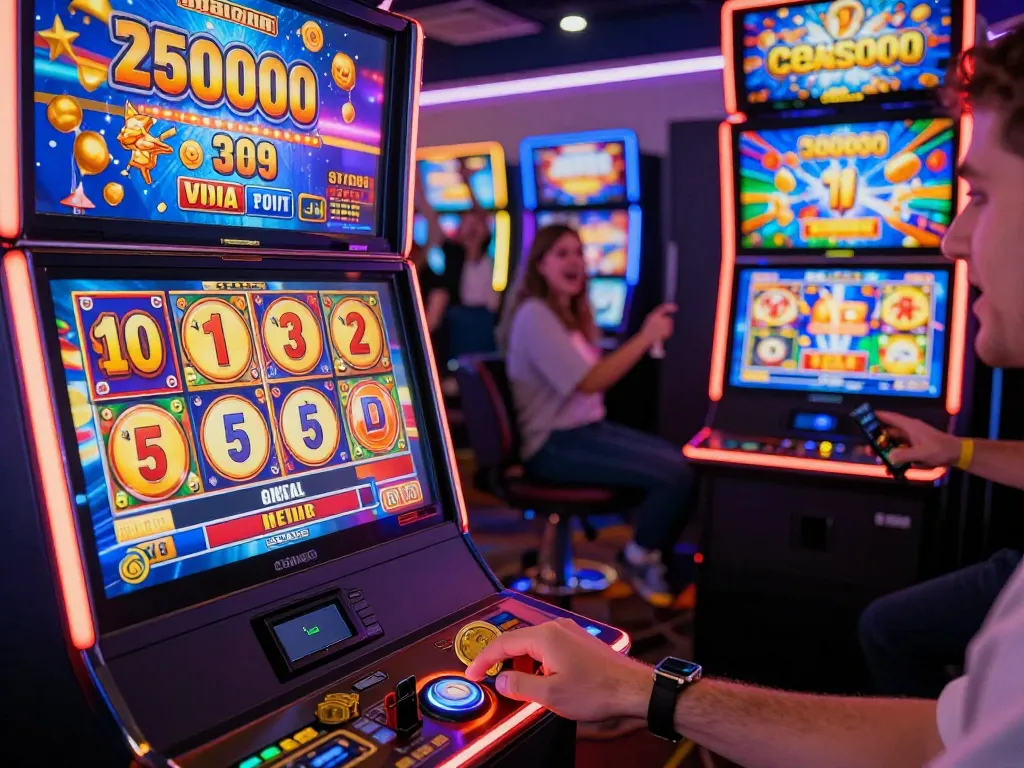 Pemain menikmati kegembiraan slot online danamax778 di lingkungan kasino virtual yang berwarna-warni.