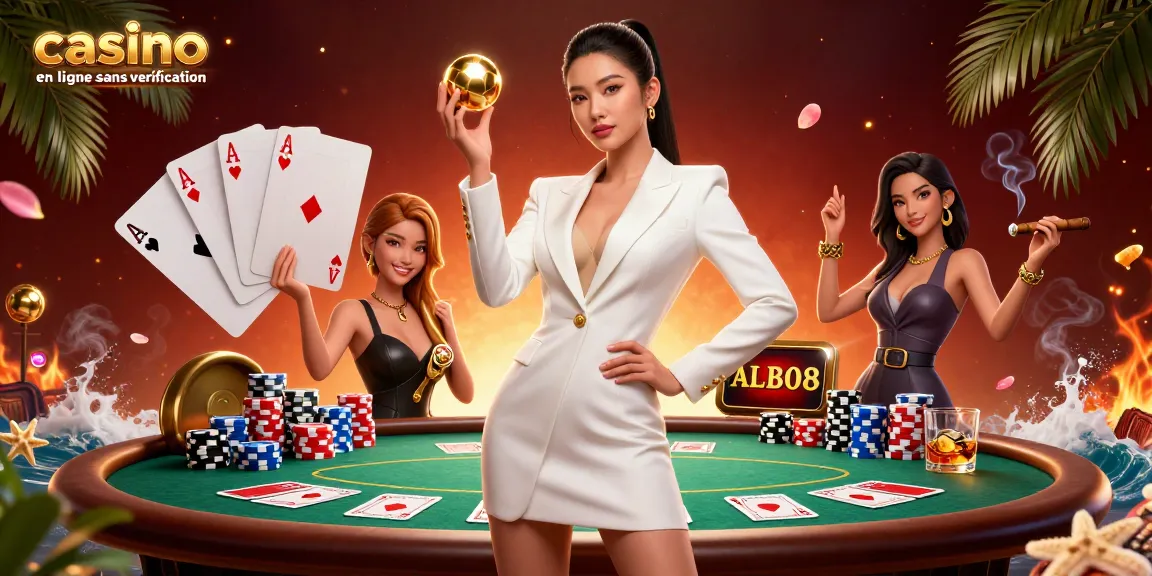 Jouez à des jeux passionnants au casino en ligne sans vérification avec des jetons de poker et des éléments de roulette.