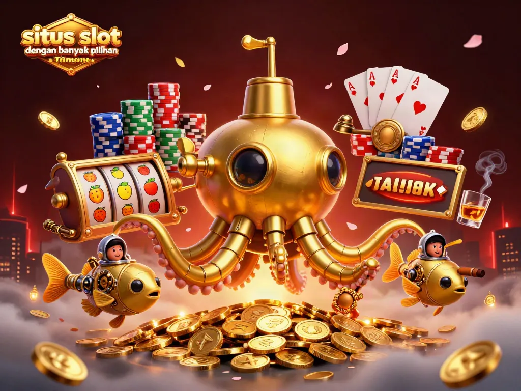 Permainan situs slot dengan banyak pilihan game yang menarik dengan simbol buah dan banyak chip poker.