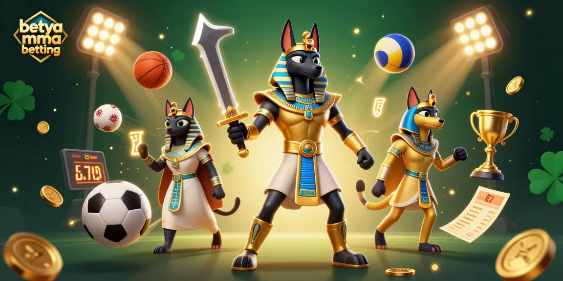 Bettors engage in betya mma betting with an action-packed scene featuring Anubis and sports elements.