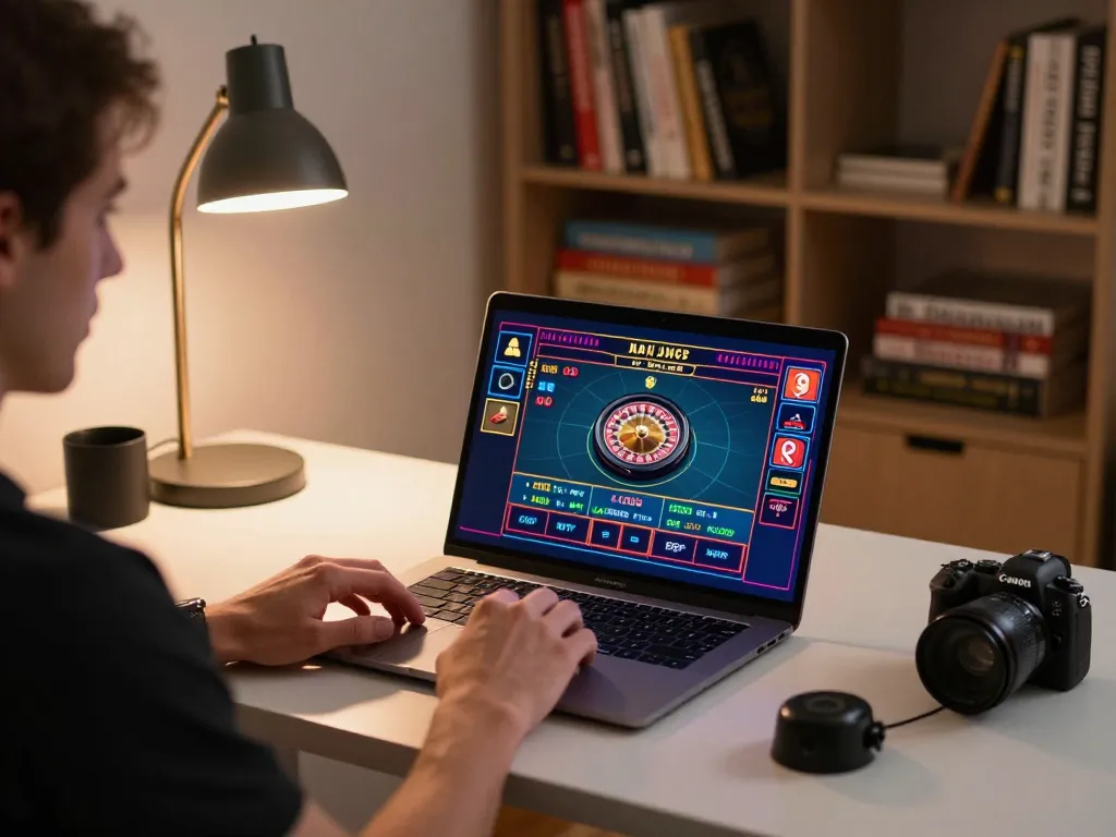 Player engaged with lc88 online roulette game at a modern gaming setup showcasing excitement and strategy.